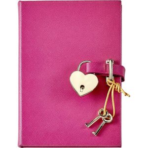 Heart Lock Journal in Pink Saffiano Leather