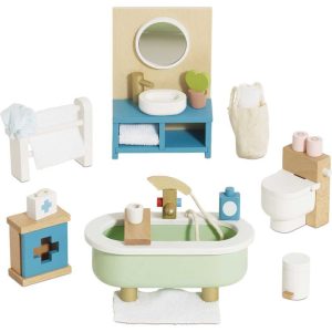 Wooden Dollhouse 19 Piece Bathroom Furniture Set