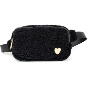 Fuzzy Belt Bag with Heart - Black