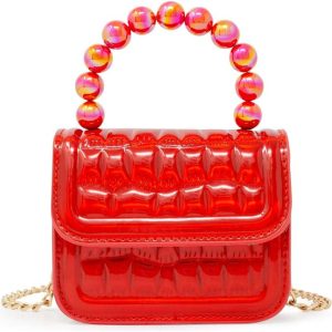 Mini Glam Quilted Pearl Handle Purse - Red