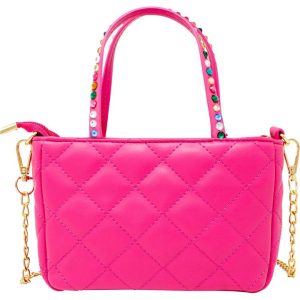 Quilted Rhinestone Tote Bag - Hot Pink
